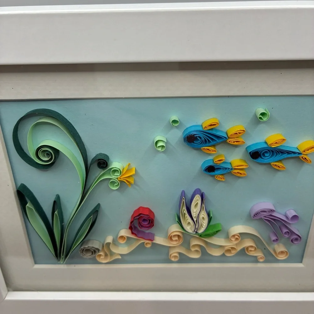 Framed Quilling Art with Fish and Flowers
